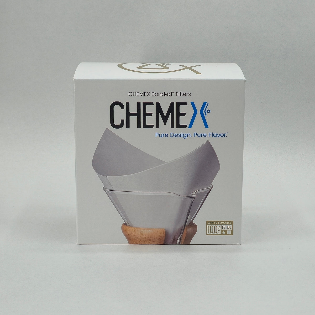 Chemex-suodatinpaperit 6–10 kupin kahvikannuun – 100 kpl, neliönmuotoiset ja esitaitellut (FS-100)