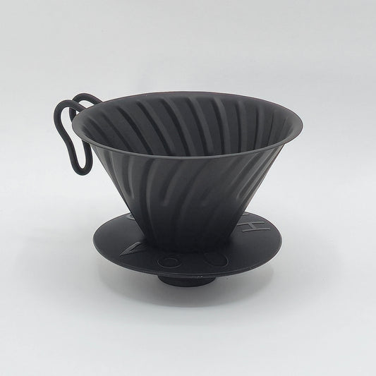 Hario V60-02 teräsdripper silikonijalustalla, musta